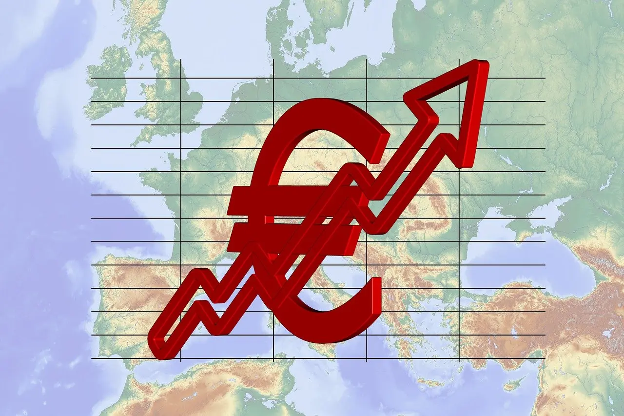 Rotes Euro-Zeichen über Karte Europa